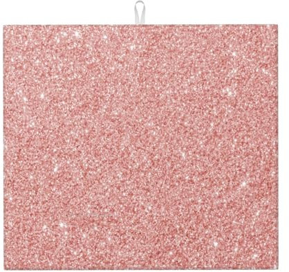 YsoLda Küchen-Abtropfmatte, Geschirr-Abtropfmatte, super saugfähiges Geschirrkorb-Pad, schnell, 41 x 46 cm, Roségold-Rosa-Glitzer