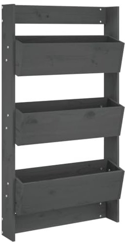 vidaXL Fioriera Muro 3Ripiani Grigia 60x18,5x110cm Legno Massello Pino