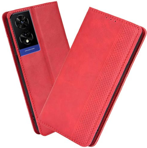 XINNI Cover per TCL 505 Custodia, retrò Flip Magnetica Pelle PU/TPU Portafoglio, Rosso