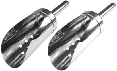 Paletta per ghiaccio perforata in acciaio inossidabile, set di 2 pezzi, pala per ghiaccio tritata in acciaio inox, con fori di evacuazione, macchina per il ghiaccio e bicchiere da cocktail (argento)