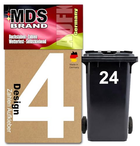 Prime Design 15cm Zahlen Aufkleber | Selbstklebende hausnummern zum aufkleben | Klebezahlen für Mülltonne, Briefkasten & Hausnummer | Optimal für mülltonnenaufkleber, klebeziffer sind Weiss (4, 15cm)
