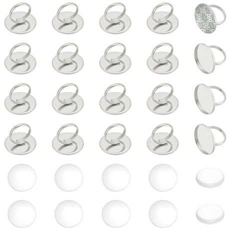 UNICRAFTALE 20 Set Ringrohlinge DIY Rohlinge Kuppel 304 Edelstahl Fingerring Herstellungsset 25mm Rohling Runde Basis Ring Lünettentablett Cabochon Einstellung Für Die Herstellung von Ringschmuck