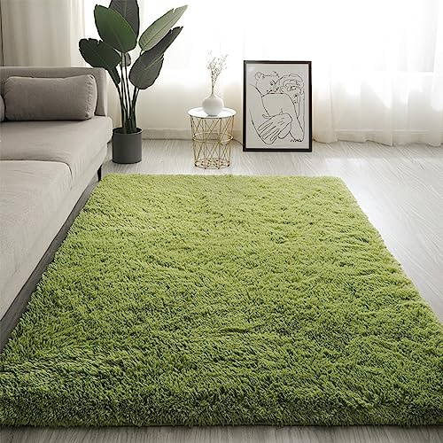 Swsen Teppich Wohnzimmer Super Weich - Shaggy Teppiche Flauschig Anti-Rutsch Unterseite - Moderner Carpet Waschbar Langflor Hochflor Teppiche 120x200cm, Grasgrün