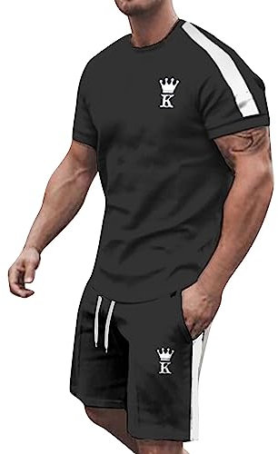 Generico Completo Elegante Sportivo Uomo Estate Set Tuta Jogging da Lavoro Due Pezzi Pantaloncini E Maglietta Sport Completino Palestra Fitness Abbigliamento Casual Outfit Suit