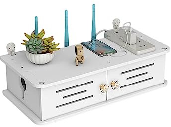 XXAD553TY Kabelsammler Drahtlose WiFi Router Lagerung Box Wand Hängen Stecker Bord Halterung Kabel Organizer Wohnzimmer Holz PVC Panel Regal DIY Wohnkultur Kabelmanagement Box(30cm)
