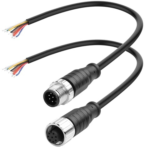 YACSEJAO M12 Connector Aviation Sensor Cable 25CM/0.8FT M12 1 Male+1 Female Wiring Cable IP67 Outdoor Waterproof Industrial Circular Connector (8 Pin)