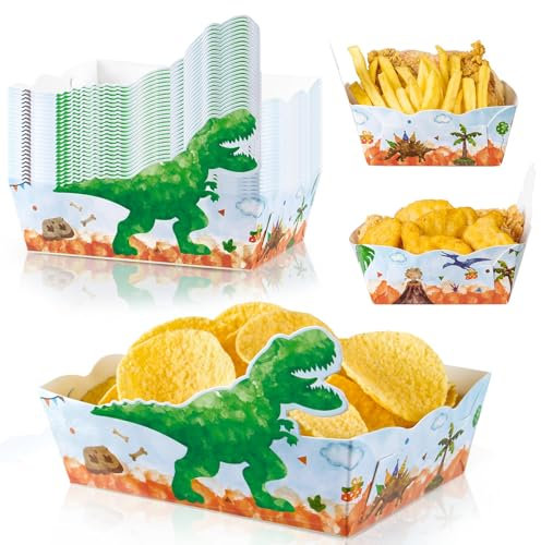 WERNNSAI Dinosaurier Snacktablett – 24 PCS Pack Dino Geburtstags Dekoration Zubehör Kinder Jungen Kindergeburtstag Dinosaurier Popcorn Nachos Serviertabletts Papier Snack Deko Dino Muffinform Grün
