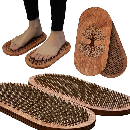 Yoga Board Holz für Akupressur und Meditation mit Nägeln für Tiefengewebemassage, Sadhu Board für Yoga Praxis, Akupunktur Massage (ovaler Baum 0,8cm)