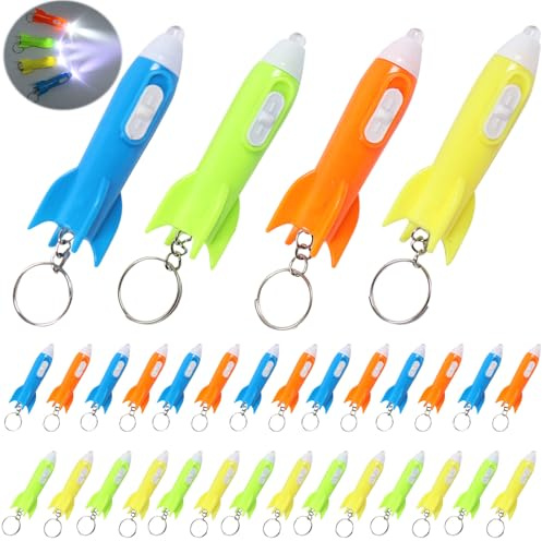 KOIROI 30 Stück Mini Taschenlampe Schlüsselanhänger Kinder, Mitgebsel Kindergeburtstag Raketen, Kinder Taschenlampe Klein, Schlüsselanhänger Leuchtend, Kleine Give Aways Preise Geschenke für Kinder