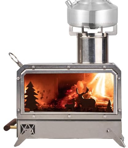 Poêle à bois pour garage, poêle à bois extérieur en acier inoxydable – Poêle à bois pour tente, four extérieur transparent, pliable avec cheminée pour camping, pique-nique et randonnée