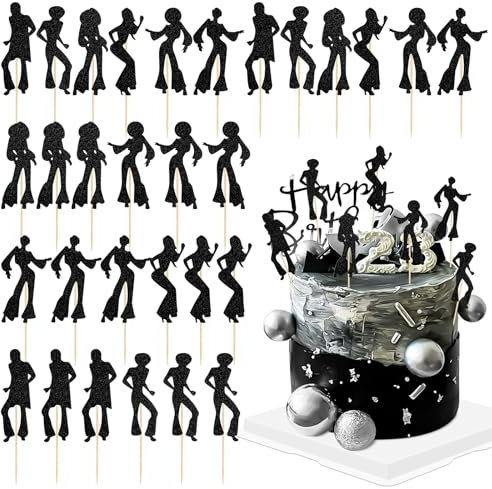 36 Stück Disco Tortendeko, 70er 80er Disco Tanzen Cupcake Topper für Disco Ball Musik Theme Party Geburtstagsfeier Hochzeitsfeier Dekorationen