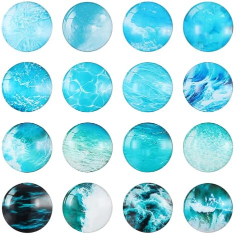16 Pcs Fridge Magnets 35mm, 3D Glass Round Whitenboard Magnets, Refrigerator Magnets with Patterns, Decorative Magnets Strong for Photo Map Drawing Arts Crafts Cabinets Notice Office Home School