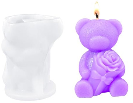 Bear Candle Mould,1PC Rose Teddy Bear Candle Moulds for Candle Making,Epoxy Casting Mold Fondant Soap Making Mould for Valentine's Day Gifts Handmade Craft Ornaments Home Decoration (Rose Bear Mould)