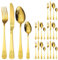 Cutlery Set, 24 PCS Golden Flatware Set Service for 6, Mirror Polished, Stainless Steel Tableware with Knives Forks Spoons Teaspoons with Flowers, Dishwasher Safe/Easy Clean