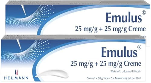Emulus 25 mg je g+25 mg je g Creme 2 x 30 g Creme Betäubungscreme mit Lidocain und Prilocain zur lokalen Betäubung der