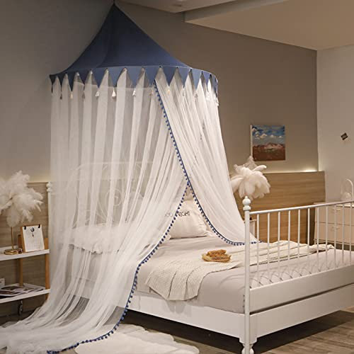 Bettvorhang Wandmontiertes Netz, Baldachin-Bettvorhänge für Einzel- bis Kingsize-Betten, Netzabdeckung Säugling Kleinkind Kinderbetten Zelt Netz-Schützen Sie vor Bissen, blau, 1,2 m Bett