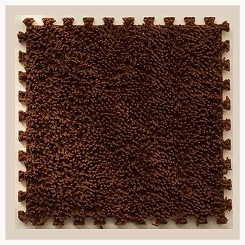 Foam Patchwork Rug Mat 16pcs Interlocking Fluffy Small Rugs Square Plush Jigsaw Puzzle Rugs Climbing Mat Dark Curry