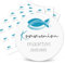 MEJOSER 120 Stück 4cm Aufkleber Kommunion Sticker zum Beschriften Gastgeschenke Einladungskarten Kommunion Deko Fisch Blau Etiketten Selbstklebend Rund Junge Mädchen