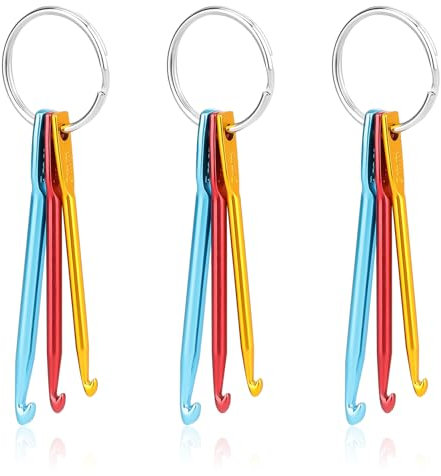 3 Stück Häkelnadel Schlüsselanhänger Kit,3/4/5Mm Tragbare Mini Häkelnadel,Aluminium Häkelhaken Schlüsselanhänger,Klein Schlüsselanhängers ideal für Reisen und Outdoor-Aktivitäten