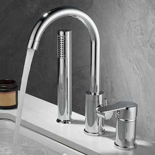 BiaoTeng Mitigeur Bain Douche 3 Trous Monocommande Laiton Robinet avec Chaud et Froid Salle Bain Baignoire Argent
