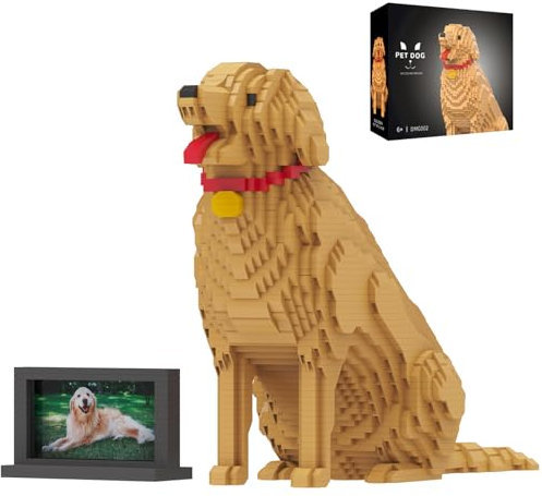 HJPLPXH Animal Dog Adorable Pet Golden Retriever Micro Building Blocks Set with Secret Hidden Storage Box Inside! Ideal Toy for Dog Lovers, Kids & Adults.