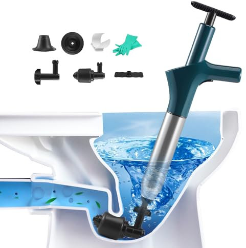 Stura WC, Sturalavandini a Pressione Pompa Stura Scarichi con Quattro Diverse Ventose Lavandini Sturalavandino Stura Water Stantuffo con Barometro per WC Cucina Lavello Bagno