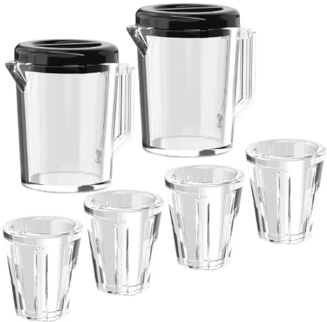 Garneck 2ensembles Mini Carafes à Eau Lot de Récipients à Eau pour Maison De Poupée Pichets Et Tasses Transparents Accessoires De Cuisine Miniature