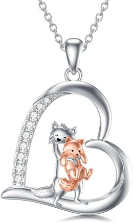 ROMANTICWORK Tier Halskette Sterling Silber Tier Anhänger Halskette Katze Eule Pinguin Delfin Hase Meerjungfrau Taube Pfau Kette Schmuck Geburtstag Geschenke für Damen Mädchen (Rotem Panda)