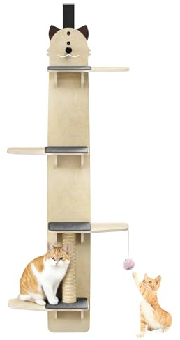 Bluethy Étagère d'escalade pour chat à suspendre à 4 marches au-dessus de la porte, étagères pour chats avec griffoir, coussinets, balles suspendues, grimpeur pour portes d'intérieur montées sur