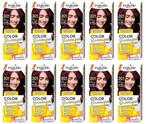 (Pack of 10) Palette Color Shampoo 4-99 (301) Burgundy Red Hair Color - Full Box - with English instruction leaflet