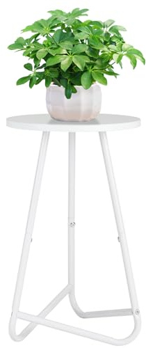 HDANI Soporte Redondo Metálico para Plantas,Pequeño Soporte para Flores, Estante de Madera para Plantas,Estante Moderno para Plantas de Interior para Salón (Blanco, 50 cm)
