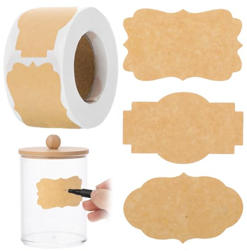 Nogeqi 500PCS Jam Jar Labels Self Adhesive, Kraftpaper Label Stickers | Bottle Labels for Jars Christmas Presents Gift Tags Craft Decorations