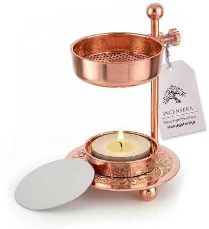 Incensera Roségold Räucherstövchen mit Sieb, Räucherplatte & Teelicht | Rose Gold Weihrauchbrenner für Harze/Kräuter, Räuchern Zubehör