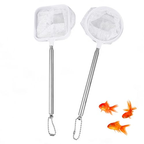 xiluuyou 2 Stück Kleines Aquarium Fischnetz, Fish Shrimp Skimming Net, Hochwertiges Fangnetz aus Reißfestem Nylon, Ausziehbarem Edelstahlgriff, 21-48 cm für Aquarien und kleine Teiche