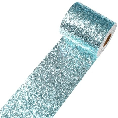 Decotalk Frisos de Papel Pintado Azul Cielo con Purpurina 10X600cm Borde de Papel Tapiz Azul Cenefa Adhesiva Cocina Baño para Espejos Cenefas Adhesivas Autoadhesivo Fácil Aplicación Impermeable