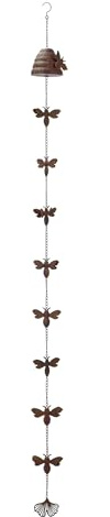Red Carpet Studios Rain Chain Metal Hanging Outdoor Décor, 84” Long, Rustic Brown Beehive and Leaf Design