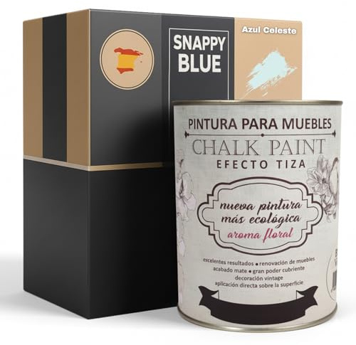 Snappy blue Pintura a la Tiza para Muebles sin lijar - AZUL CELESTE, 750ML Pintura Chalk Paint Efecto Tiza Ideal para restauración y decoración de muebles