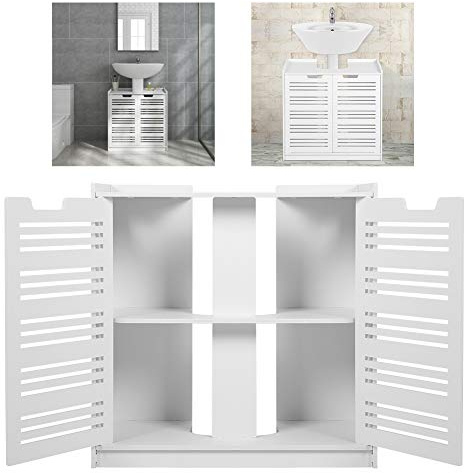 OVAQUIXI Mueble de Almacenamiento para Baño, Madera y Plástico, Mueble para Fregadero de Doble Puerta Que Ahorra Espacio, 60x30x60cm para Organización del Baño