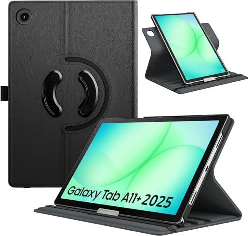 TiMOVO Funda para Samsung Galaxy Tab A11+/A11 Plus 11, Negro | Compatible con los modelos SM-X230/X236/X238, Soporte Giratorio 90 Grados, Auto Activación/Suspensión