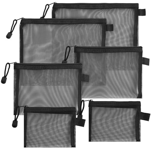 SULIKJHUI 6 Stück Mesh Reißverschluss Beutel, Taschen Organizer Stifttasche | Taschenorganizer Klein, für Kosmetik & Reise, Stifttasche, Aufbewahrungstasche Klein, Schwarz