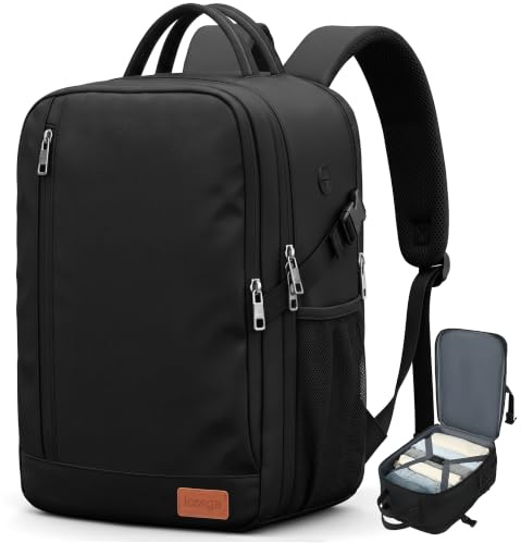 Lossga Travel Backpack, 18x14x8 Spirit Airlines Personal Item Travel Bag, Carry On Backpack Flight Approved, Black, 63L, Modern, Minimalist