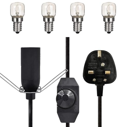 Haraqi Salt Lamp Replacement Light Fitting with Dimmer Control | Safe Plug and 4 Salt lamp Bulbs (E14 Original Replacement), Himalayan Salt lamp Cord