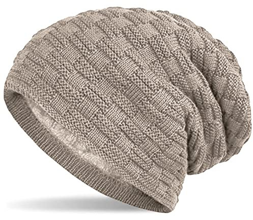 Hatstar Warme gefütterte Feinstrick Damen Beanie Herren Mütze | mit Flecht Muster und sehr weichem Fleece Innenfutter | Unisex Wintermütze weich & warm (2 | beige)