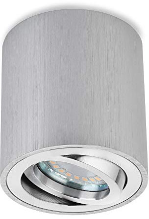 Sweet Led Aufbauspots GU10 – Aufbauleuchte schwenkbar Ø80x84mm – Deckenspots silber-gebürstet – inkl. 230V LED (5W, 430lm, 3000K Warmweiß) Aufputz-Spots, Aufbaustrahler rund