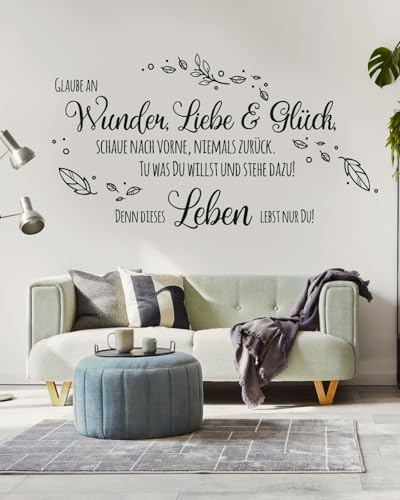 tjapalo® pkm489 wandtattoo glaube an wunder liebe und glück Wandtattoo Wohnzimmer Spruch Wandsticker Glaube Wandaufkleber sprüche, Farbe: flieder, Größe: B100xH48cm