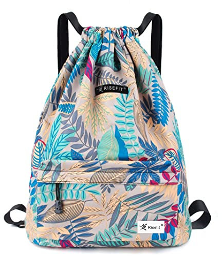 Risefit Drawstring Gym Bag Swim Bag School PE Kit Bags Waterproof Gym Backpack Beach Bags with Wide Straps Children Adults