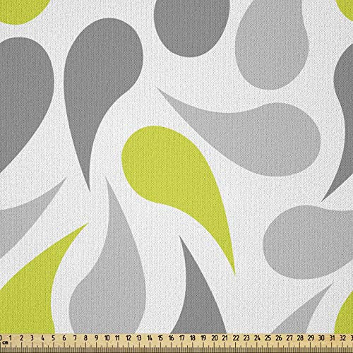 ABAKUHAUS Geometrisch Stoff als Meterware, Abstraktes Paisley, Microfaser Multi Zweck Dekostoff für Kunsthandwerke, 3M (230x300cm), Gelb Grün Weiß Grau