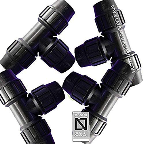 Suinga Pack 4 Te Polietileno 32mm para Tuberia de polietileno 32 mm | Accesorio PE con Certificado Aenor | Te riego y fontaneria, negro