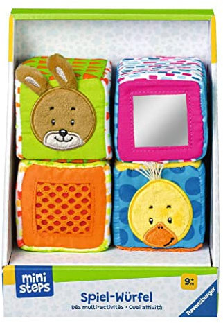 Ravensburger ministeps 4161 Spiel-Würfel, 4 Bunte Stapelwürfel mit Spieleffekten, Baby Spielzeug ab 9 Monaten
