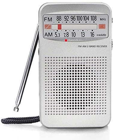 FUHONGYUAN AM FM Portable Pocket Radio, Compact Transistor Radios - Best Reception, Loud Speaker, Earphone Jack, Long Lasting, 2 AA Battery Operated (Silver)